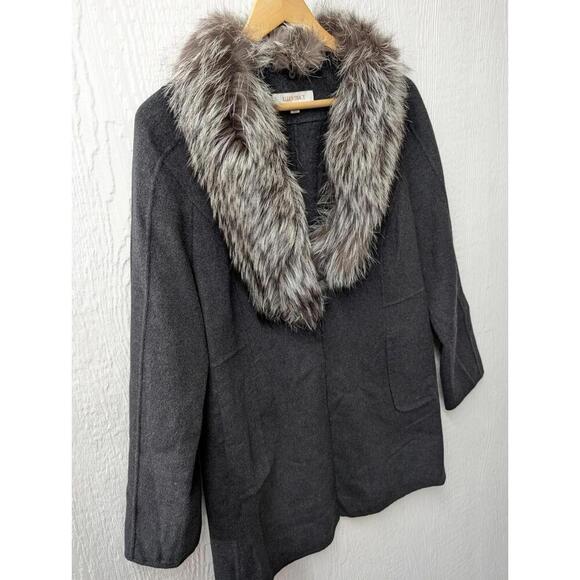 Ellen Tracy Gray Wool Angora Coat Jacket Removable Silver Fox Collar Size 8 - Picture 2 of 6
